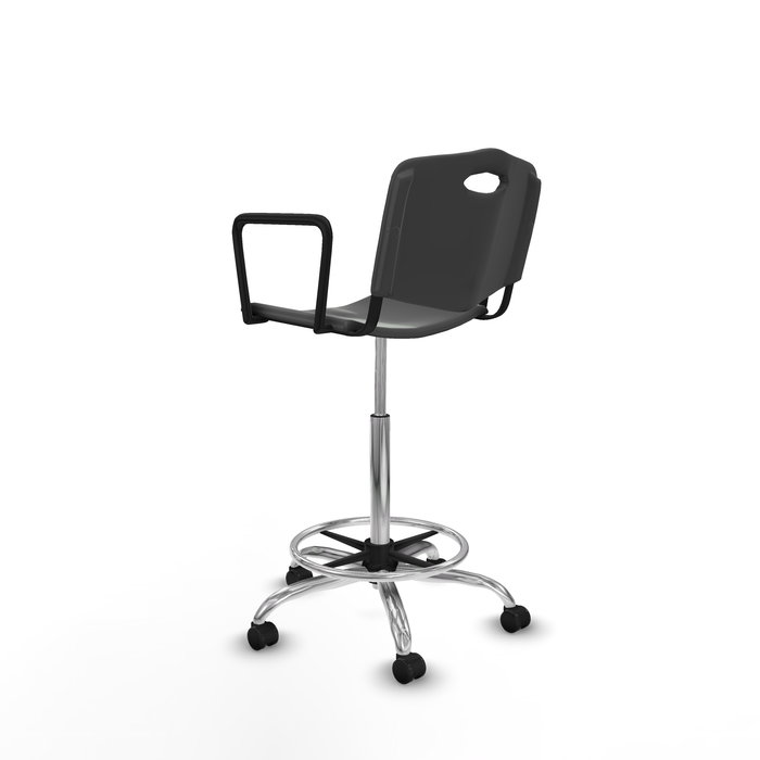 Tabouret Taburete Robledo Pivotant Chlorure de polyvinyle Gris foncé Structure chromée Accoudoirs fixes Sans appui-tête Roulettes pour moquette