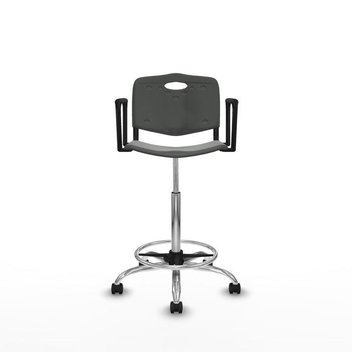 Tabouret Taburete Robledo Pivotant Chlorure de polyvinyle Gris foncé Structure chromée Accoudoirs fixes Sans appui-tête Roulettes pour moquette