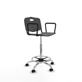 Tabouret Taburete Robledo Pivotant Chlorure de polyvinyle Gris foncé Structure chromée Accoudoirs fixes Sans appui-tête Roulettes pour moquette