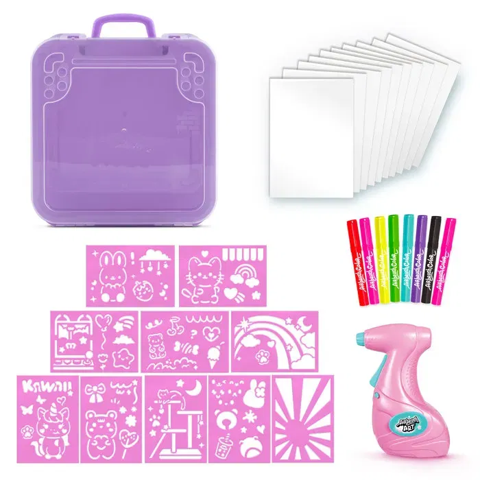 Canal Toys Mallette d'Activités Airbrush Art avec Spray Électronique, Pochoirs et Feutres - Kit Créatif Poster - Réf. AIR 017