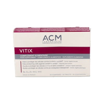 ACM Laboratoires Vitix 30 Comprimés Complément Alimentaire Vitamines C E B9 B12 Zinc Sélénium Cuivre Extrait de Melon ACM Laboratoires Vitix 30 Comprimés Complément Alimentaire Vitamines C E B9 B12 Zinc Sélénium Cuivre Extrait de Melon