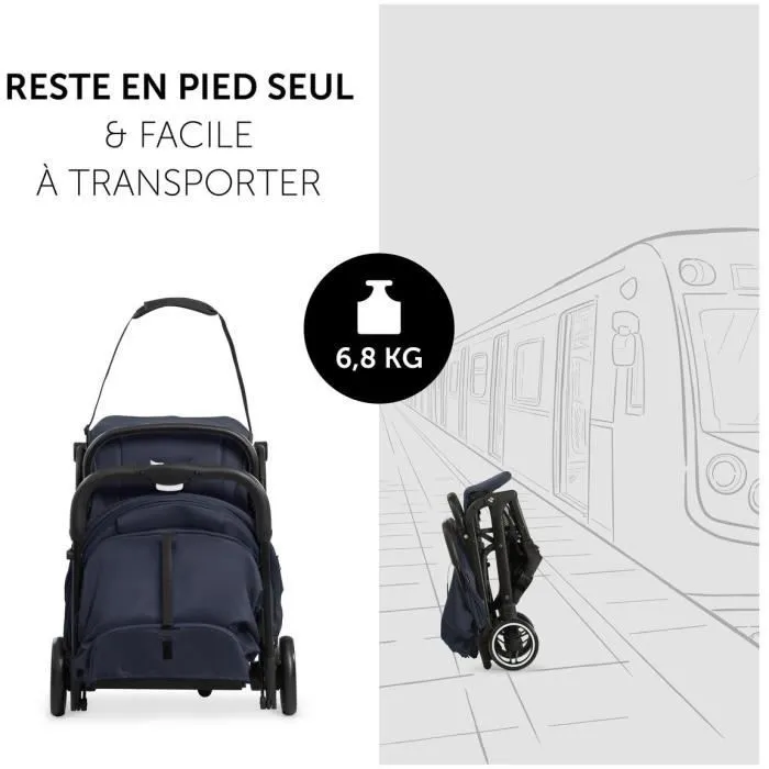 Hauck Poussette compacte 4 roues Travel N Care avec pliage à une main et pare-soleil UPF 50+, dossier inclinable et guidon réglable - Bleu