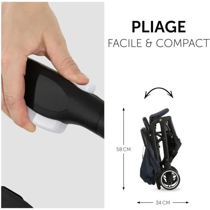 Hauck Poussette compacte 4 roues Travel N Care avec pliage à une main et pare-soleil UPF 50+, dossier inclinable et guidon réglable - Bleu