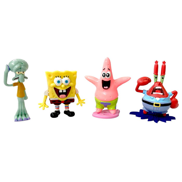 COMANSI Blister 4 figurines SpongeBob SquarePants - Personnages non articulés incluant Bob l'éponge, Patrick, Carlo et Krabs d'environ 9 cm