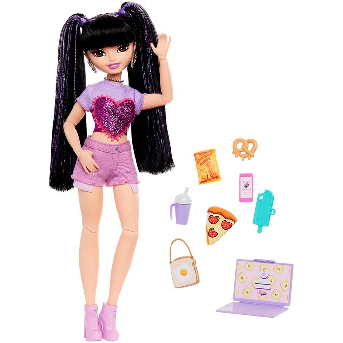 Barbie Poupée Dream Besties Renee avec accessoires (ordinateur portable, sac, nourriture) et vêtements amovibles - Multilingue