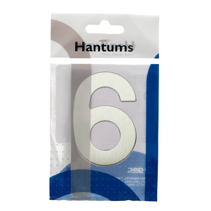 Hantums Numéro de porte 6 en acier inoxydable avec adhésif Hantums Numéro de porte 6 en acier inoxydable avec adhésif