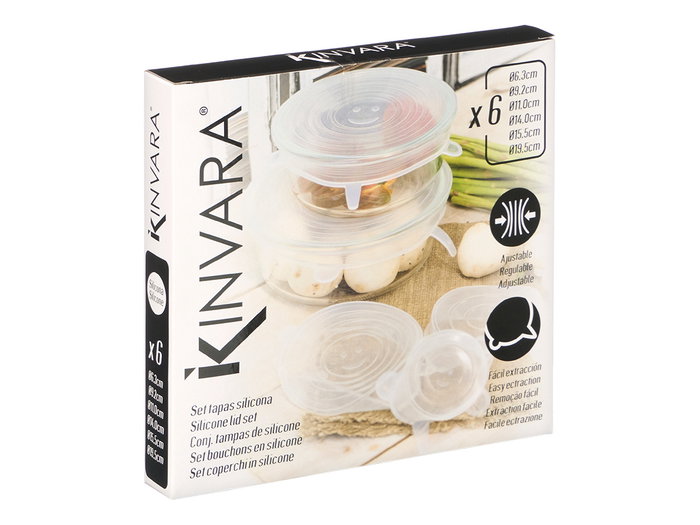 KINVARA Set de 6 couvercles en silicone Transparente