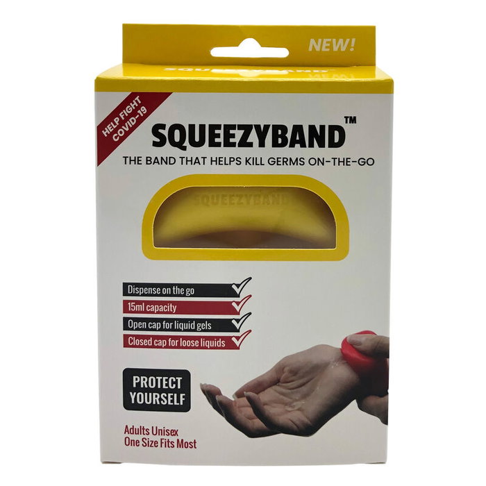 SQUEEZYBAND Bracelet distributeur de gel hydroalcoolique ajustable, 15 ml, pour adulte, couleur jaune