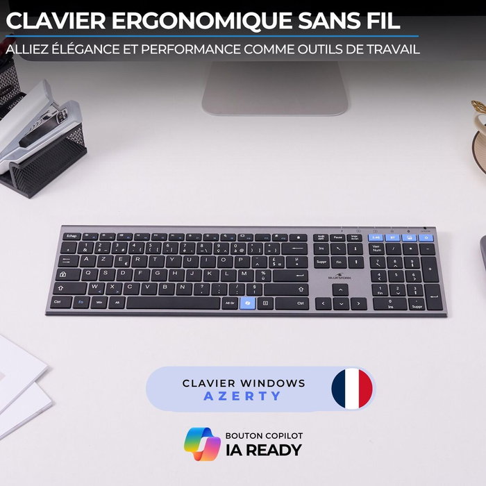 Bluestork KB GRAPHEME Clavier Sans Fil AZERTY Noir et Gris