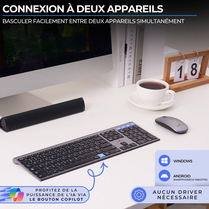 Bluestork KB GRAPHEME Clavier Sans Fil AZERTY Noir et Gris