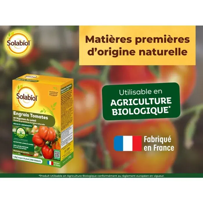Solabiol Engrais Tomates et Légumes du Soleil 1,5 kg - Nutrition Longue Durée - Pour Jusqu'à 30 Plants