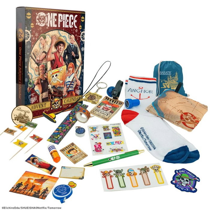 Calendrier de l'Avent One Piece Cinereplicas - 24 Surprises : Chaussettes, Bijoux, Bloc-notes, Stylo, Puzzle et Plus