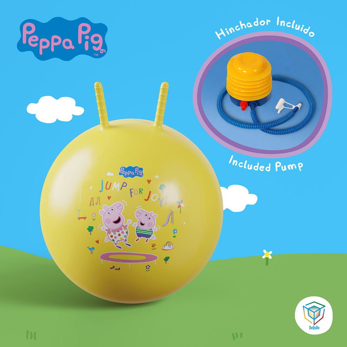 DEQUBE Pelote sauteuse Peppa Pig avec pompe à pied - 42 cm, poignées, à partir de 4 ans - Licence Peppa Pig