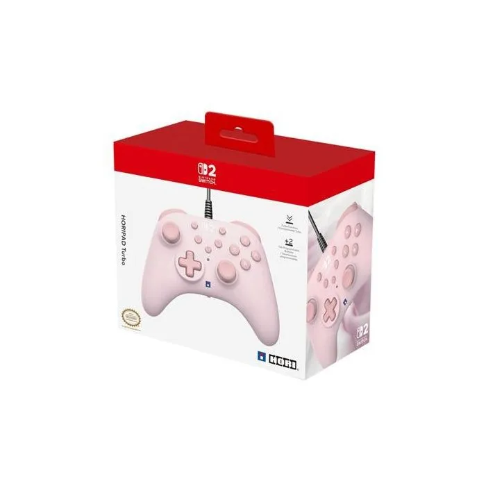 Hori Manette HoriPad Turbo Filaire pour Nintendo Switch 2/Switch/Switch OLED - Rose - Boutons Programmables, Turbo, Câble USB 3m