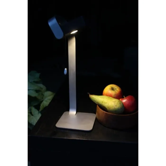 Lampe de table solaire Easy - Aluminium gris avec LED et éclairage blanc chaud de 30 lumens - Tête orientable - Rechargeable par panneau solaire Lampe de table solaire Easy - Aluminium gris avec LED et éclairage blanc chaud de 30 lumens - Tête orientable - Rechargeable par panneau solaire