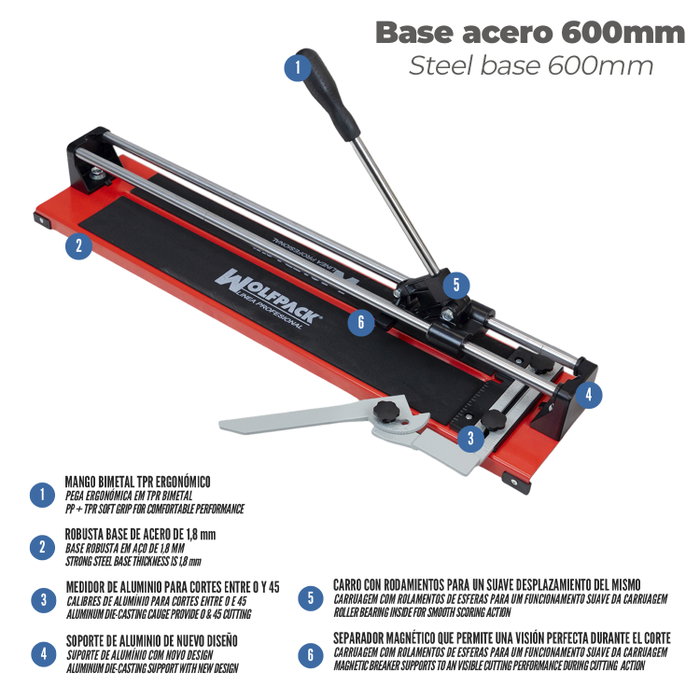 WOLFPACK LINEA PROFESIONAL Coupe-carreaux Professionnel Base Acier 600 mm
