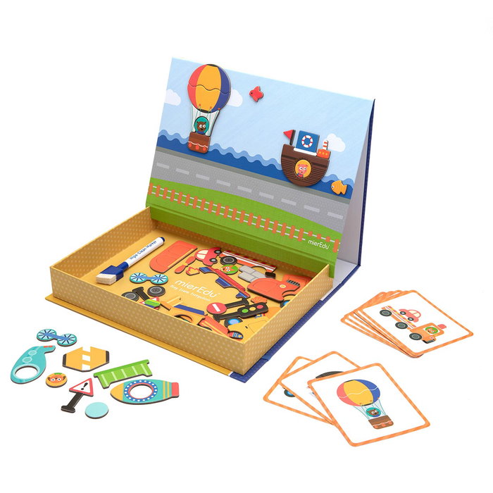 MIEREDU Maletin Magnétique pour Enfants et Vehicules ME151 - Pochettes de Voyage avec Tableau Magnétique, Cartes et Aimants - Jeu Educatif Multilingue (3 ans et plus)