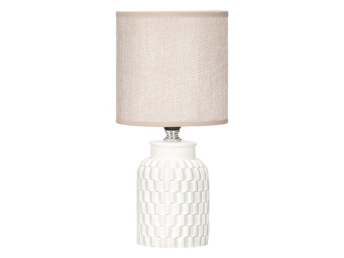 Giftdecor Lampe de Table Cylindrique Rayures Blanche Céramique 13x20x13 cm (Set de 12)