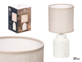 Giftdecor Lampe de Table Cylindrique Rayures Blanche Céramique 13x20x13 cm (Set de 12)
