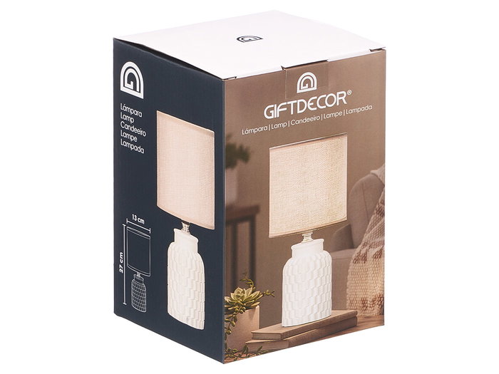 Giftdecor Lampe de Table Cylindrique Rayures Blanche Céramique 13x20x13 cm (Set de 12)