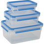 Emsa Clip&Close Set de 3 boîtes de conservation, Transparent / Bleu