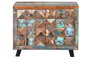GINER Y COLOMER - Commode en bois recyclé multicolore avec deux portes sculptées main en forme de diamant et deux tiroirs - 87x100x40 cm