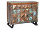 GINER Y COLOMER - Commode en bois recyclé multicolore avec deux portes sculptées main en forme de diamant et deux tiroirs - 87x100x40 cm