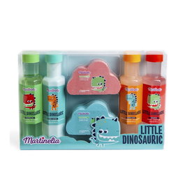 Martinelia Set de Bains Dinosaures Little Dinorassic - Gel Douche et Crème Hydratante pour Enfant avec Éponge Jouet, Parfum Fruits
