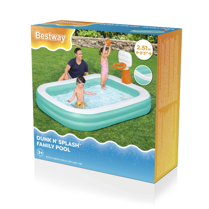 Bestway 54445 Piscine Gonflable Enfant avec Panier de Basket 251x168x102 cm +3 Ans Jardin