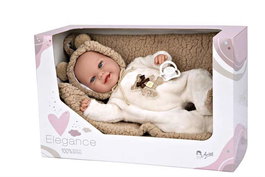 Muñecas Arias - Muñeca Elegance Babyto marron avec manta (peluche lestée) 35 cm, corps souple, langue du produit espagnol