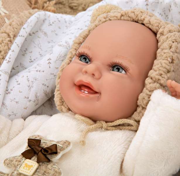 Muñecas Arias - Muñeca Elegance Babyto marron avec manta (peluche lestée) 35 cm, corps souple, langue du produit espagnol
