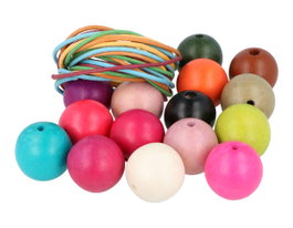 Innspiro Perles en bois en forme de boule couleurs assorties 30mm et 5m de fil