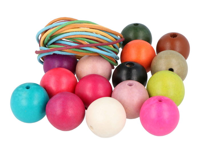 Innspiro Perles en bois en forme de boule couleurs assorties 30mm et 5m de fil Innspiro Perles en bois en forme de boule couleurs assorties 30mm et 5m de fil