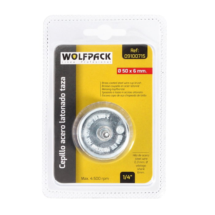 WOLFPACK LINEA PROFESIONAL Cepillo de acero latonado tipo taza 50 mm 1/4