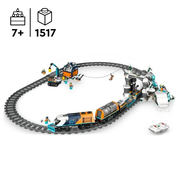 LEGO 60470 City Train Express des Explorateurs en Arctique - Set de Construction Motorisé avec Dameuse et Avant-Poste - Jeu Créatif pour Enfants Dès 7 Ans