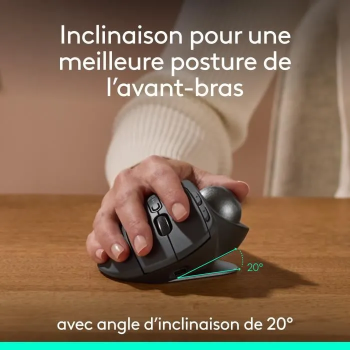 Logitech MX ERGO S Souris ergonomique sans fil graphite, détection de mouvement optique, pour ordinateur portable