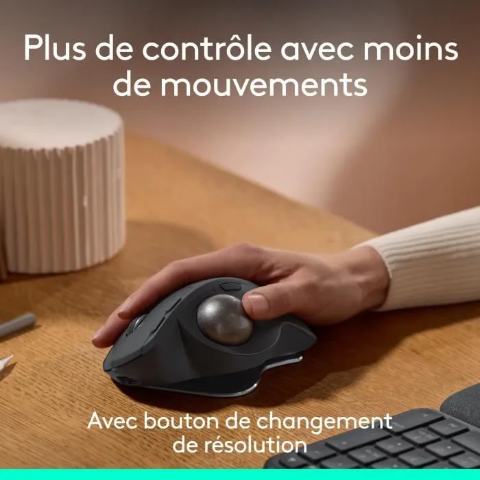Logitech MX ERGO S Souris ergonomique sans fil graphite, détection de mouvement optique, pour ordinateur portable