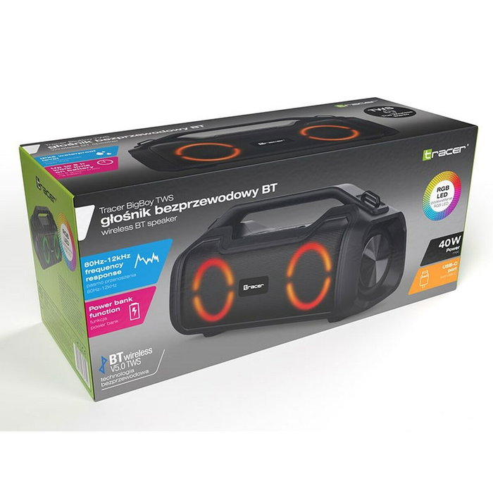 Tracer BigBoy Haut-parleurs bluetooth portables Noir 40 W Tracer BigBoy Haut-parleurs bluetooth portables Noir 40 W