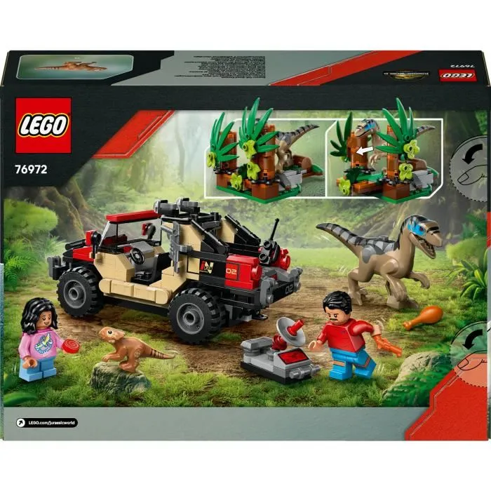 LEGO 76972 Jeu de Construction Jurassic World - Véhicule 4x4 et Vélociraptor - 285 Pièces avec Minifigurines et Application - À partir de 6 ans