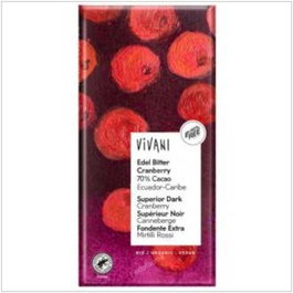 Vivani Chocolat Noir Supérieur 70% aux Myrtilles 100g Vegan