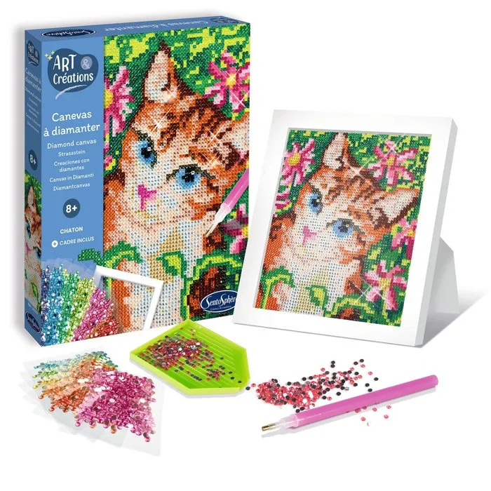 Sentosphere - Kit d'activité créative anti-stress Canevas à diamanter avec mini strass Chatons - Art & Créations - Dès 8 ans