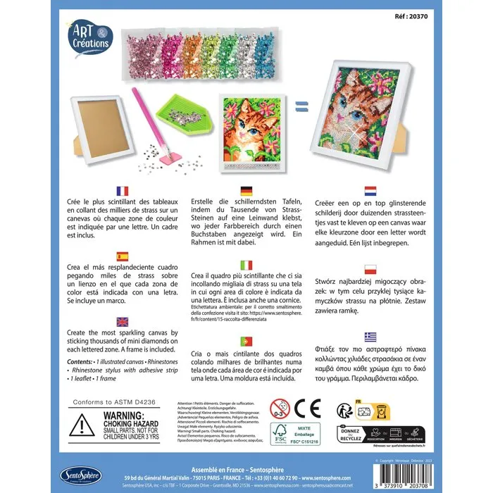 Sentosphere - Kit d'activité créative anti-stress Canevas à diamanter avec mini strass Chatons - Art & Créations - Dès 8 ans