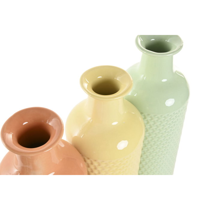 Vase Home ESPRIT Vert Beige Terre cuite Dolomite 13 x 13 x 41 cm (3 Unités)