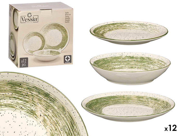 Vessia Service de table 12 pièces Vert patiné Céramique 27x15x27 cm (Set de 2) Vessia Service de table 12 pièces Vert patiné Céramique 27x15x27 cm (Set de 2)