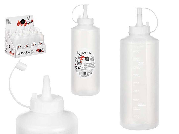 KINVARA Lot de 36 bouteilles en plastique pour sauce de 1000 ml, Transparent KINVARA Lot de 36 bouteilles en plastique pour sauce de 1000 ml, Transparent