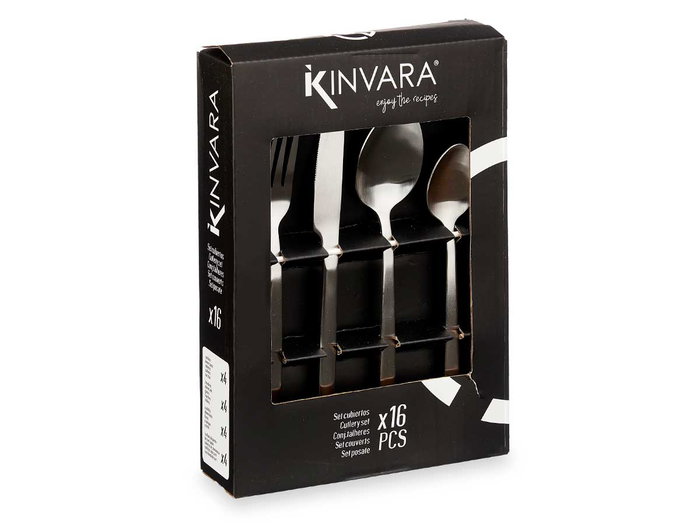 Kinvara Set de 16 pièces couverts argent mat - Acier inoxydable 410, 17x24x5 cm (Set de 6) Kinvara Set de 16 pièces couverts argent mat - Acier inoxydable 410, 17x24x5 cm (Set de 6)