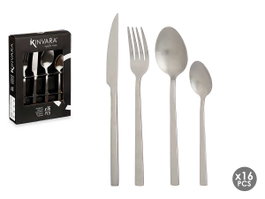 Kinvara Set de 16 pièces couverts argent mat - Acier inoxydable 410, 17x24x5 cm (Set de 6)