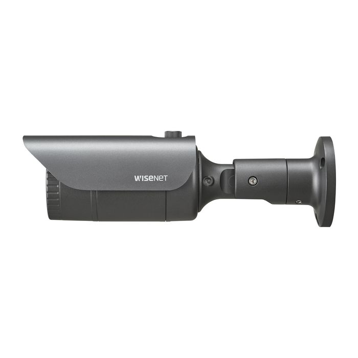Hanwha Caméra de surveillance bullet Wisenet HD+ 4 MP, résolution QHD 2560 x 1440, objectif 4 mm, vision nocturne IR 25 m, IP66, IK10, 12 V DC