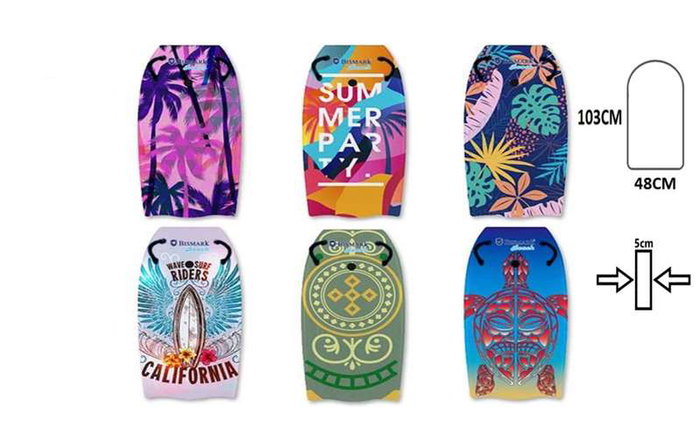 Poessa Planche de surf en polystyrène EPS avec poignées et motifs, 103 x 47,5 x 5 cm (jouet 36+ mois) - Modèles assortis