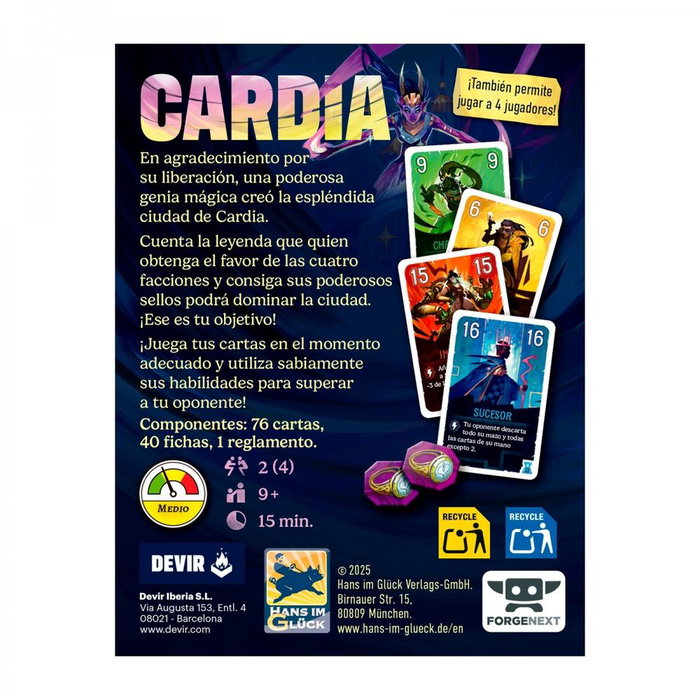 Devir Jeu de société Duelo por Cardia Jeu de cartes stratégique 2 joueurs en espagnol